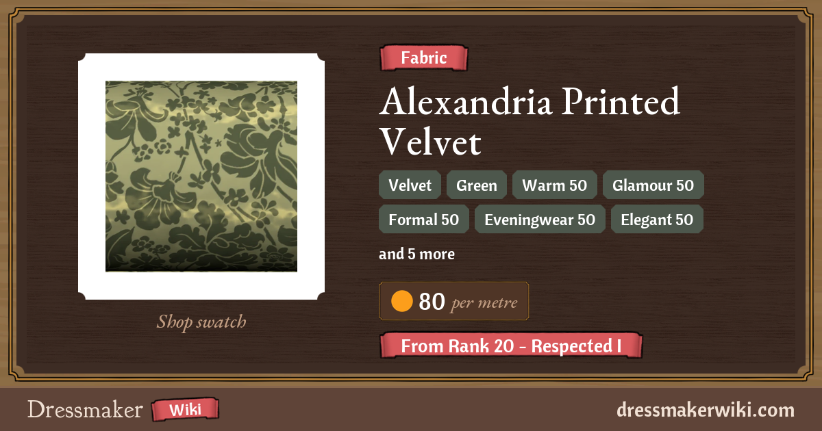 Alexandria Printed Velvet (fabric) - Dressmaker Wiki