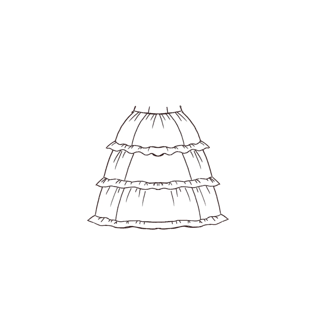 Esboço de Gathered Tiered Ruffle Skirt, variante 1